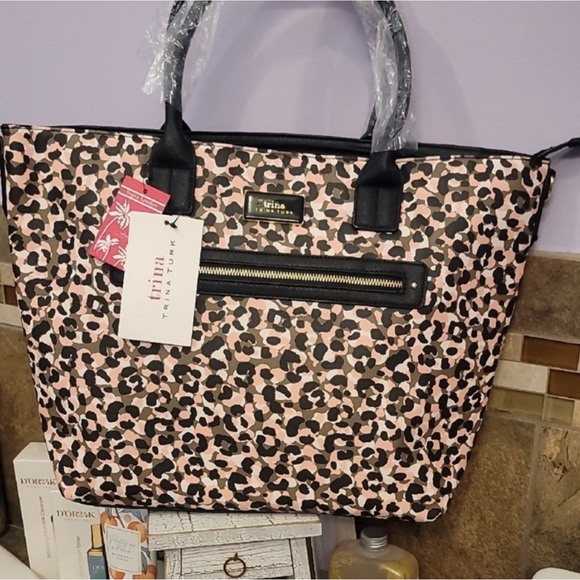 Betsey Johnson Handbags - Trina Turk huge Pink& green and Black Leopard Tote